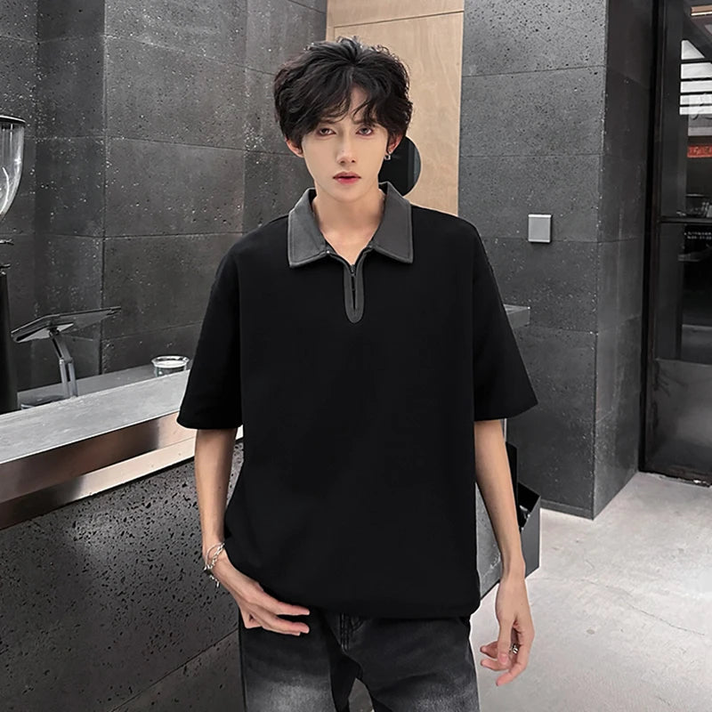 Men's T-shirts Short Sleeve Lapel Trendy Half Zipper New Summer Korean Style Pullover Male Fashionable Clothing 9W1916