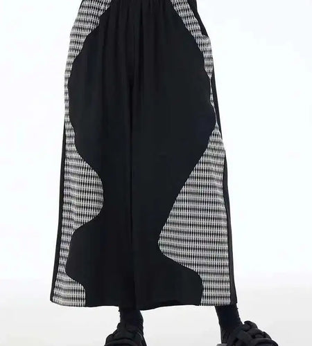High Elastic Waist Black Plaid Color-block Long Wide Leg Pants New Trousers Women Fashion Tide Spring Autumn 2025 1DH6076