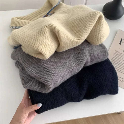 Load image into Gallery viewer, Korean Fashion 2024 New Solid Versatile Short Crochet Knitted Sweater Women Autumn Winter Long Sleeve Pullover Tops Streetwear
