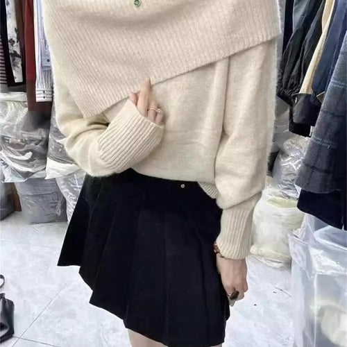Load image into Gallery viewer, Korean Version Solid Square Neck Loose Cotton Crochet Sweater Autumn Winter Women Long Sleeve Casual Warm Pullover Tops Popular
