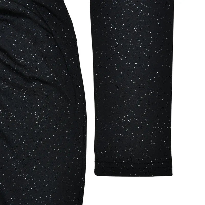 Glitter Deep V Neck Sexy Maxi Dress For Women Elegant Sparkle Long Sleeve Ruched Bodycon Split Club Party Sexy Dress
