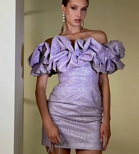 Sexy Off- Shoulder Sleeveless Sparkling Strapless Mini Dress Women Solid Fashion High Waist Birthday Party Dress New