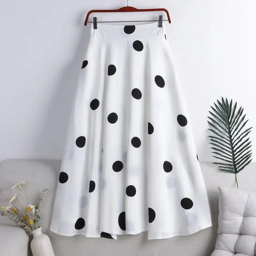 Load image into Gallery viewer, Chiffon Print Dot Skirts Womens High Waist All-match Summer Medium Long  A-line Skirt Female Office Lady Pleated Skirt Elegant
