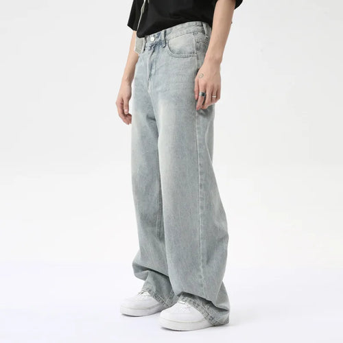 Load image into Gallery viewer, High Street Men&#39;s Jeans Casual Washed Light Straight Male Denim Pants Wide Leg Loose Trousers Chic Summer 9C6317
