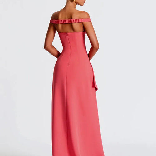Load image into Gallery viewer, Off-shoulder Backless Split Sexy Maxi Dress Women Gown Pink Summer New Zipper Strapless Evening Club Party Long Dress
