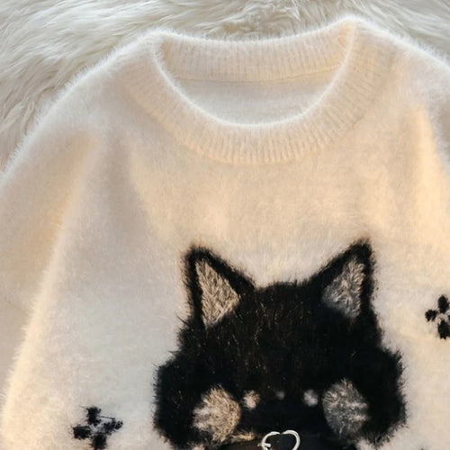 Load image into Gallery viewer, Loose Mohair Sweater Women Y2k Aesthetic Knitted Cartoon Cat Vintage Pullover Sueter Mujer Harajuku Grunge Pull Femme Top Jumper
