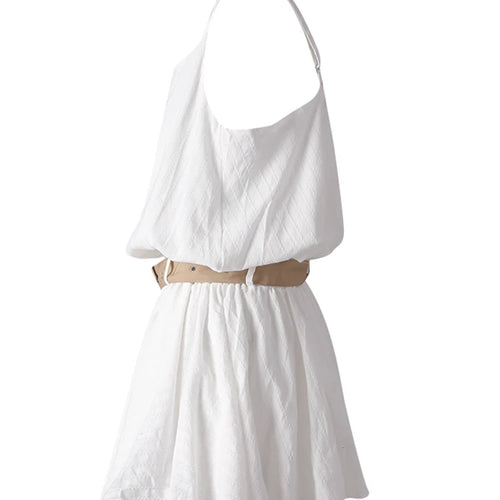 Load image into Gallery viewer, Women White Belted Elegant Spaghetti Strap Mini Dress New Round Neck Sleeveless Fashion Tide Spring Summer 2025 CPG3145
