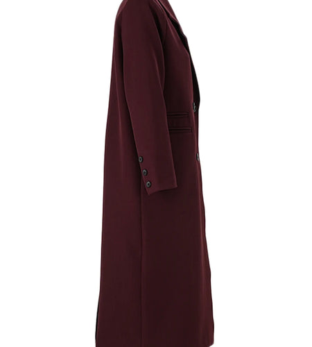 Women Wine Red Double Breasted Big Size Long Blazer New Lapel Long Sleeve Jacket Fashion Tide Spring Autumn 2025  2DB1253