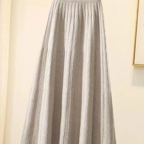 Load image into Gallery viewer, Autumn Winter New Elegant Slim Elastic High Waist A-line Skirt Solid Holiday Striped Big Swing Knitted Skirts Women Popular
