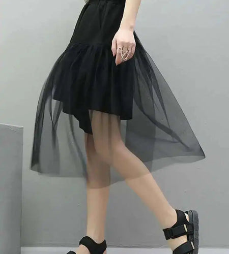 High Elastic Waist Irregular Mesh Black Wide Leg Pants New Loose Fit Trousers Women Fashion Spring Summer 2025 1DF4795