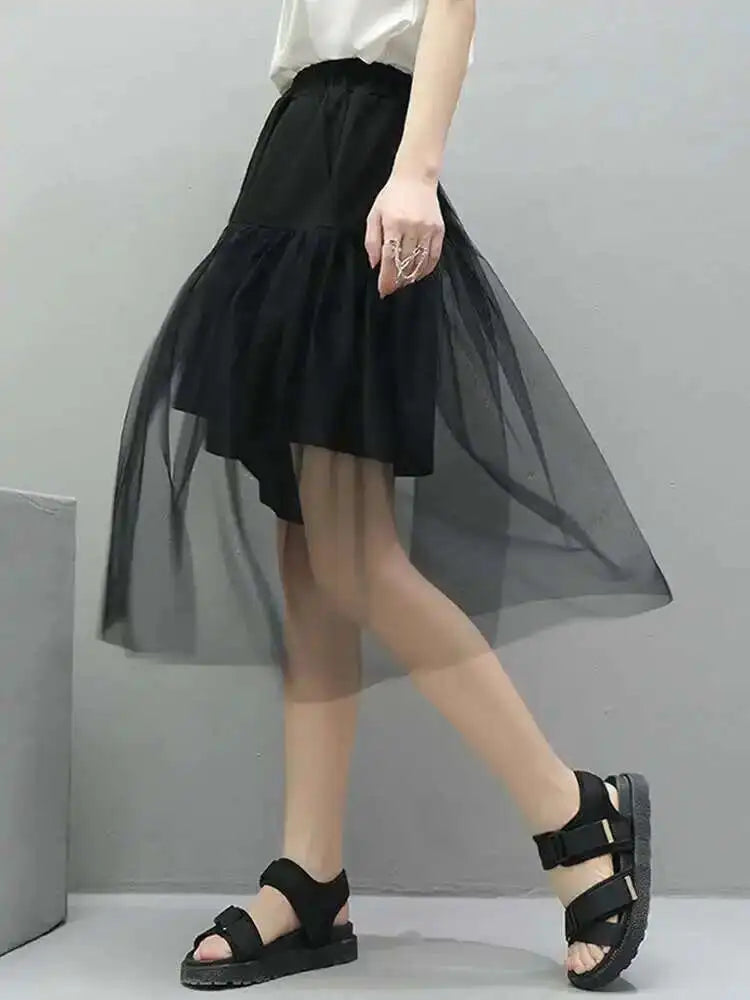 High Elastic Waist Irregular Mesh Black Wide Leg Pants New Loose Fit Trousers Women Fashion Spring Summer 2025 1DF4795