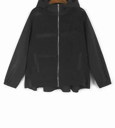 Apricot Lace Perspective Big Size Elegant Jacket New Hooded Long Sleeve Women Coat Fashion Tide Spring Autumn 2025 1DH9294