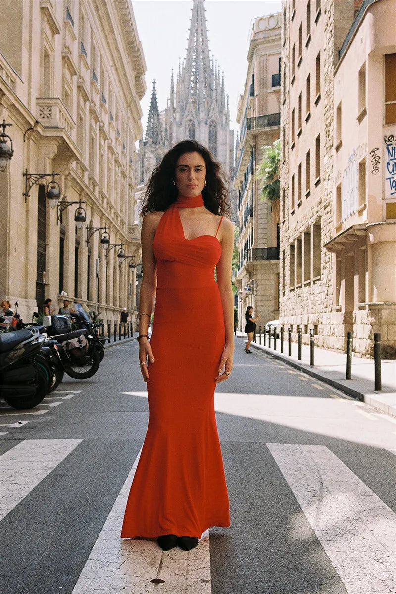 Halter Strapless Sexy Maxi Dress For Women Elegant Off-shoulder Sleeveless Backless Bodycon Club Party Long Dress