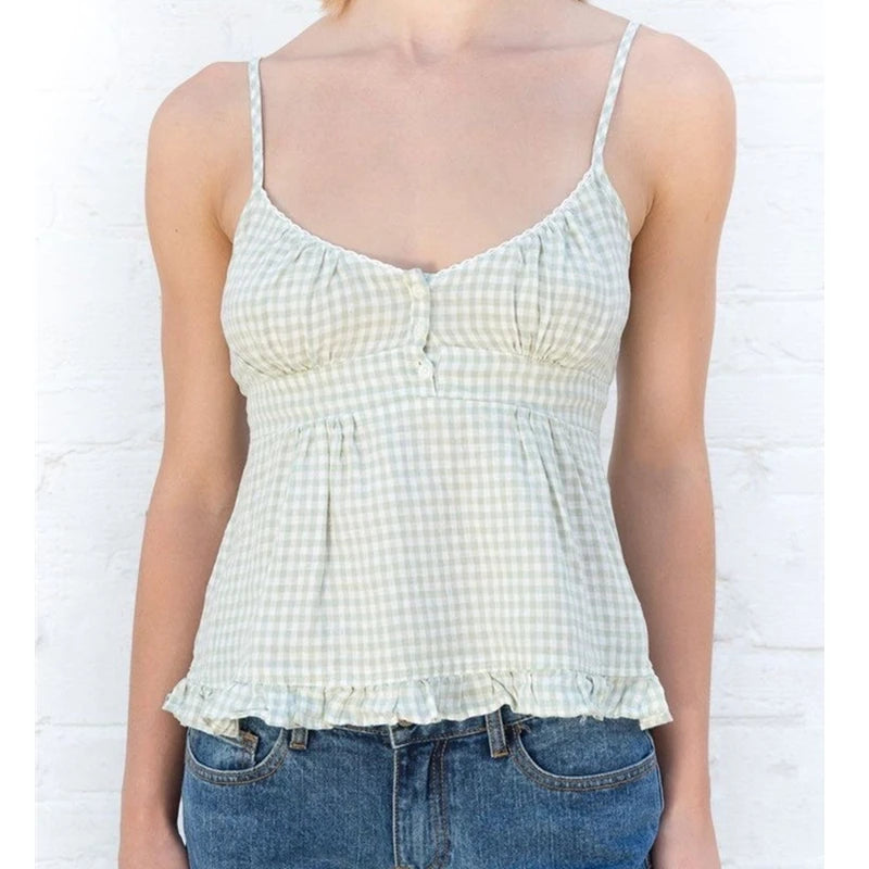 Ruffle Top Buttons y2k Kawaii Women Crop Tops Cute E-girl Short Sleeve Tshirt Sweet Fairy Core Clothes Summer 2024 Vest