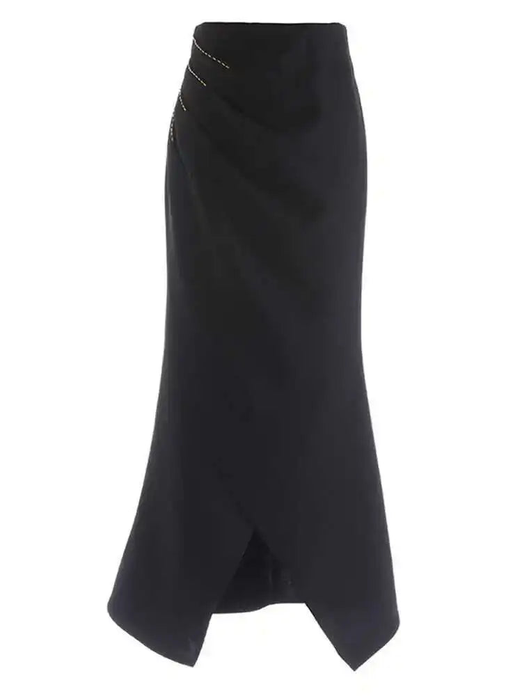 High Waist Rose Red Pleated Nailed Irreuglar Elegant  Half-body Skirt Women Fashion Tide New Spring Autumn 2025 1DH5226