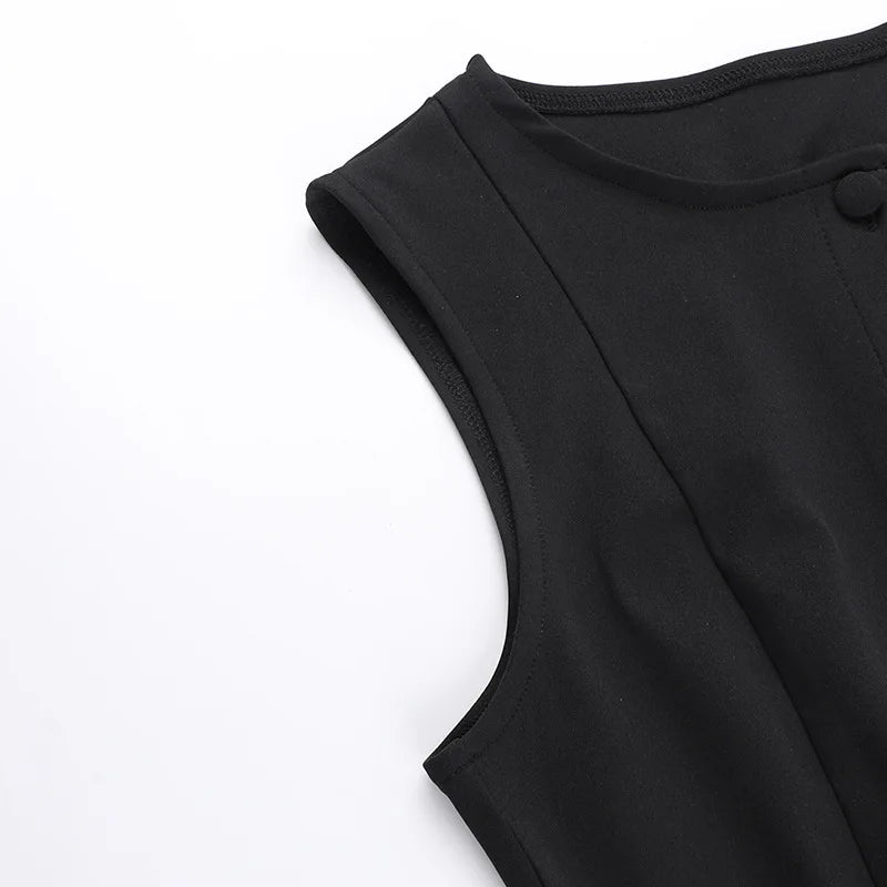 Fashion Sleeveless Sexy Mini Dress For Women New O Neck Single-btrasted Bodycon Club Party Tank Dress Femme Clothes