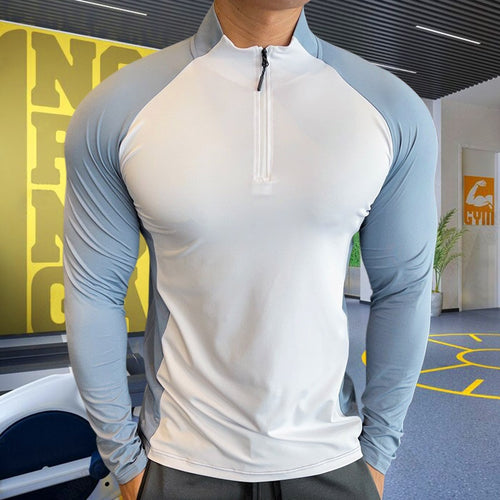 Load image into Gallery viewer, Mens Fitness Trainer Training Tshirts Tops Gym Workout Compression Sweatshirt for Running Football Jersey High Collar Sportswear
