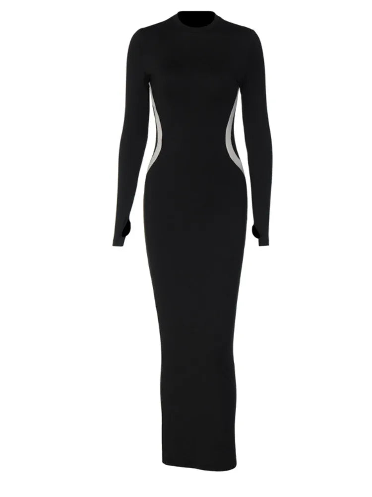 Autumn New Fashion Elastic Long Sleeve Finger Sleeve Dress Women Bodycon Midi Female Club Vestidos Party Streetwear