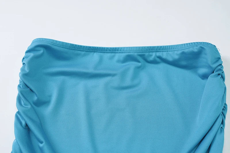 Off-shoulder Strapless Sexy Maxi Dress For Women Elegant Blue Sleeveless Backless Lace Patchwork Bodycon Long Dress