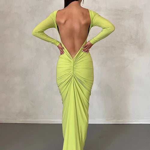 Load image into Gallery viewer, Women Fashion Long Sleeves Backless Draped Sexy Slim Maxi Dress 2025 Spring Elegant Streetwear Party Club Y2K Outfit
