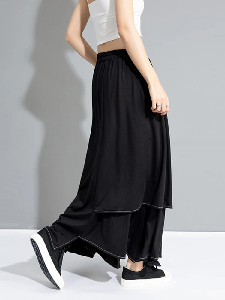 High Elastic Waist Black Irregular False Two Denim Half-body Skirt Women Fashion Tide New Spring Autumn 2025 1DJ0910