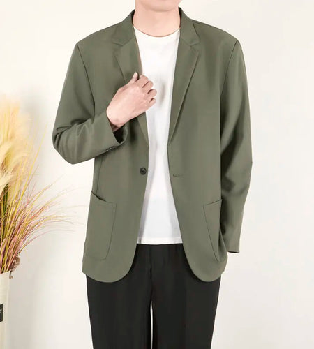 Business Casual Men's Suit Jackets Lapel Solid Color Simple Single Breasted Loose Pocket Male Coats Spring Menswear 9W1229
