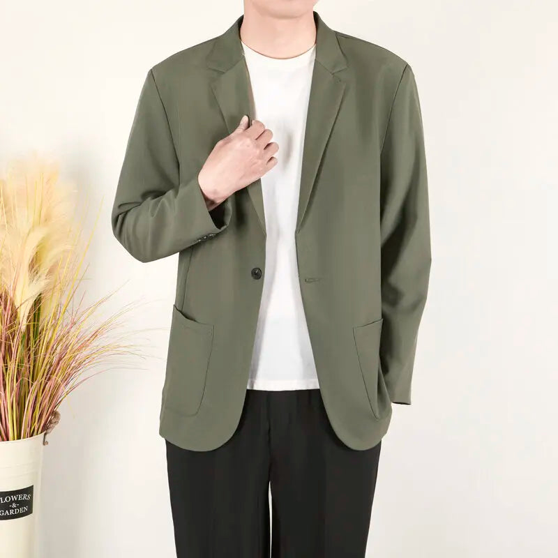 Business Casual Men's Suit Jackets Lapel Solid Color Simple Single Breasted Loose Pocket Male Coats Spring Menswear 9W1229
