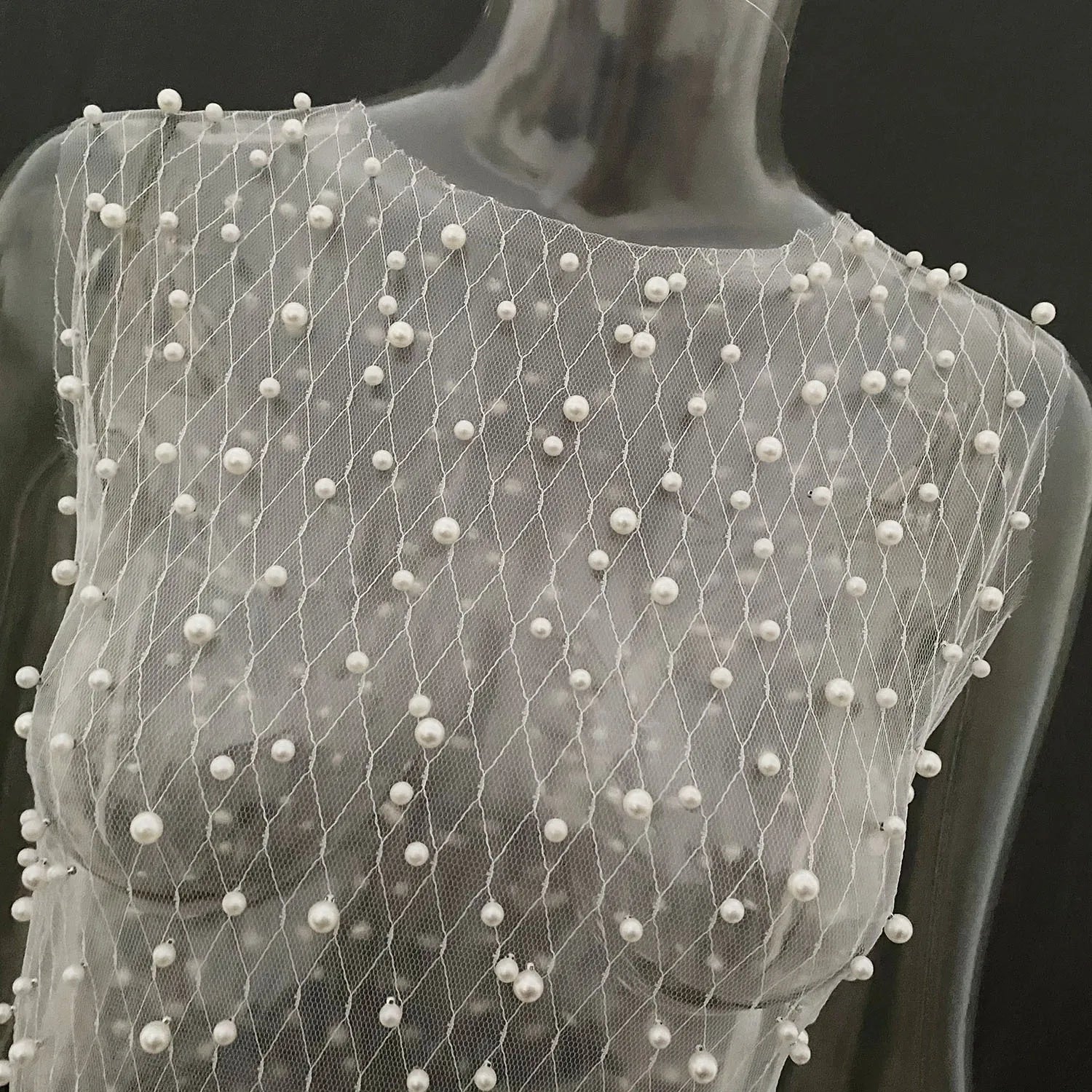 See Through Mesh Sleeveless Tops For Women Fashion Sheer Pearl Sexy Tank Tops Femme Club Party T-shirt New