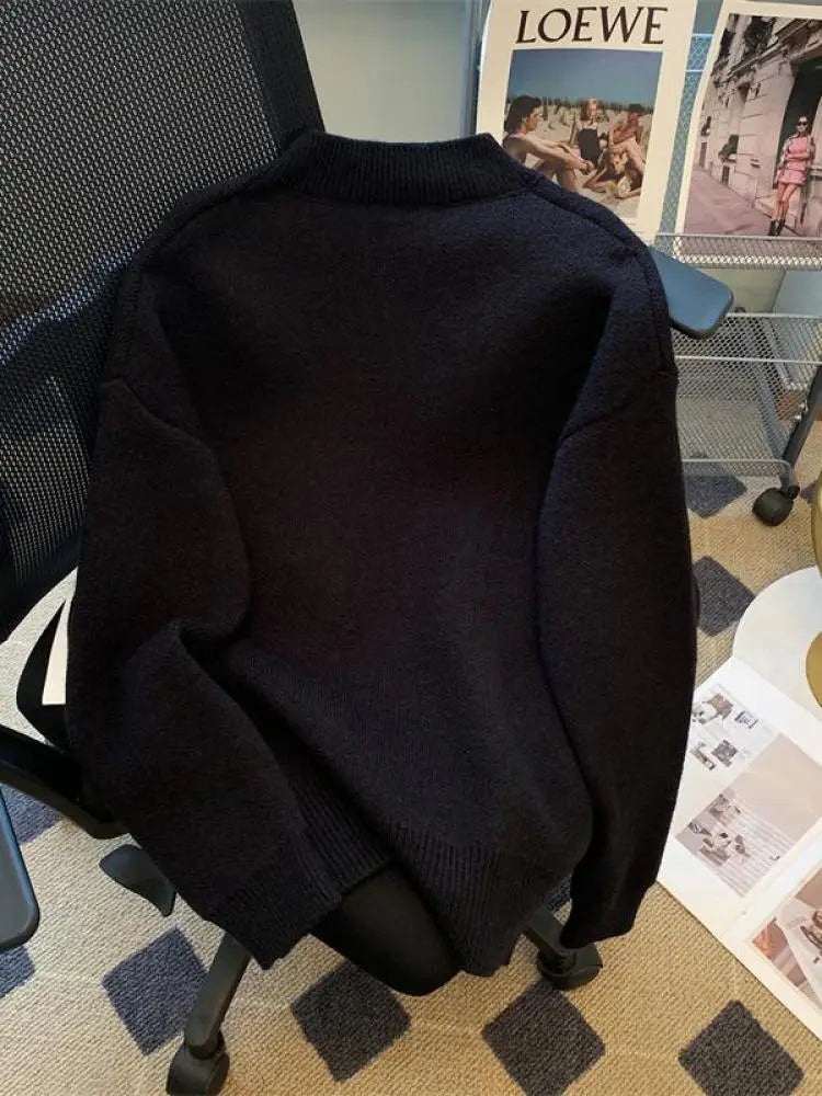 Women's Letters Star Shaped Long Sleeve Round Neck Sweater Autumn Winter Elegant Festival Versatile Knitted Thick Pullover Tops