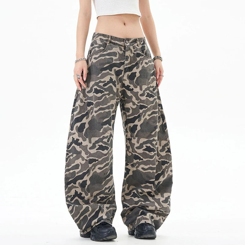 Men's Cargo Pants New American Style Curved Knife Trendy Distressed Washed Silhouette Stylish Male Casual Trousers 9W1919