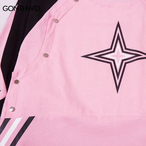 Load image into Gallery viewer, Men Sports Oversize T-Shirts Y2K Streetwear Hip Hop Star Print Patchwork Long Sleeve Cotton Tshirt Harajuku Loose Cotton Tops
