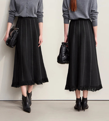 Women's Skirt 2025 Winter New Knitting Striped Tassel A-Line Skirts For Women Versatile Loose Clothing Ladies 12544168