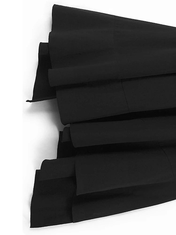 Women Black Khaki Irregular Spliced Big Size Long Dress New Round Neck Short Sleeve Fashion Spring Summer 2025 1DJ1119