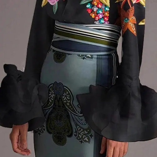 Load image into Gallery viewer, Autumn Vintage Blouses Women&#39;s Flared Sleeves Blouse Urban Flower Printed Elegant Shirts Tops for Woman
