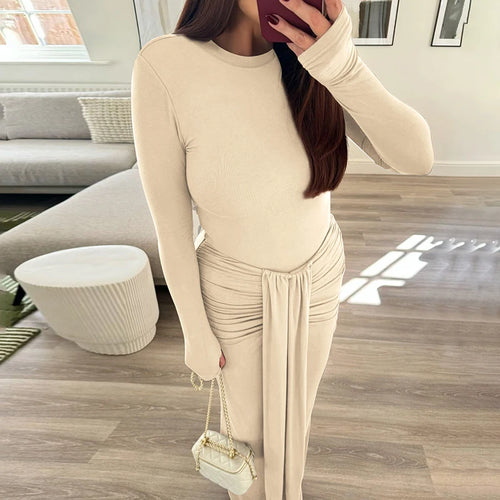 Load image into Gallery viewer, Ruched Draped Sexy Maxi Dress For Women Fashion O Neck Long Sleeve Bodycon Club Party Long Dress Female Elegant Dresses
