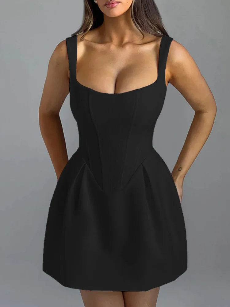 Women's Waist Wrap Tank Top Dress, Female Open Back, Sexy Mini Dress, Slim, Summer, New, Party Clothing, Fashion, 2024