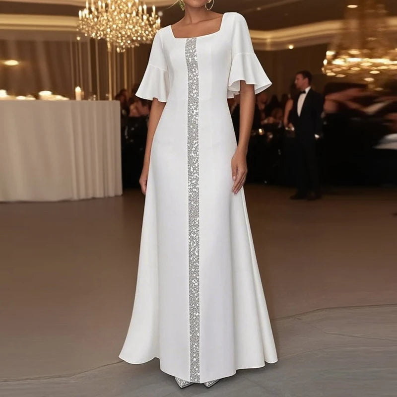 Original Creation Women Elegant Shiny Long Dress Flared Sleeves 2025 Summer Party  Birthday Prom Maxi Dresses for Woman