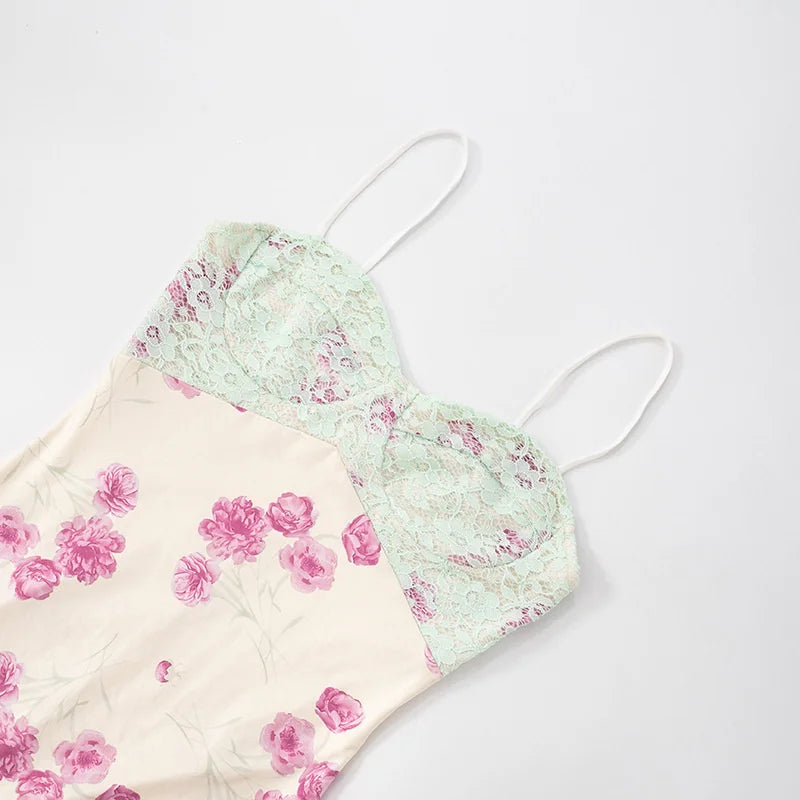 Lace Print Spaghetti Strap Sexy Maxi Dress Women Elegant Off-shoulder Sleeveless Backless High Waist Bodycon Dress