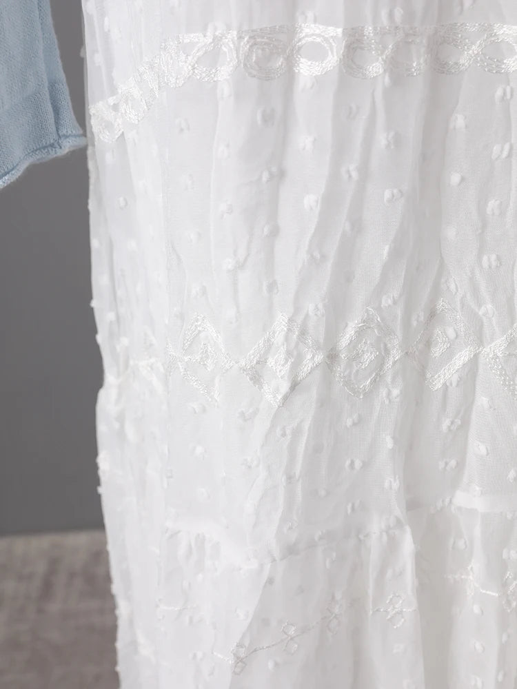 Women White Lace Jacquard Elegant Long Spaghetti Strap Dress New V-Neck Sleeveless Fashion Tide Spring Summer 2025 CPG3081