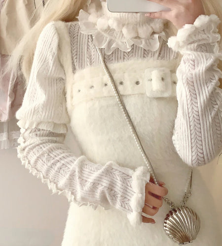Sweet Ruffled Patchwork Turtleneck Pullover 2025 Women Y2k Aesthetic Knitted Kawaii Cute Jumper Harajuku Fairy Bow Loose Sweater