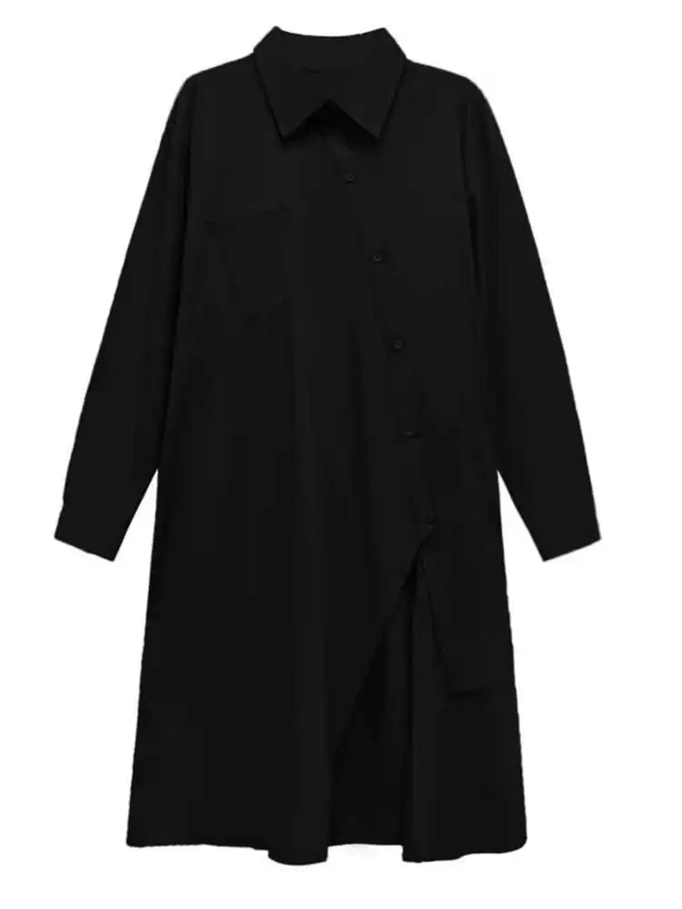 Women Purple Irregular Button Slit Big Size Shirt Dress New Lapel Long Sleeve Fashion Tide Spring Autumn 2025 1DH4827