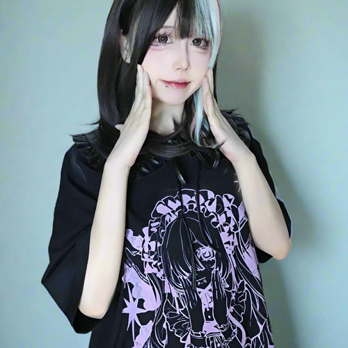 Load image into Gallery viewer, Japanese Woman T Shirt Y2k Tops 2024 Ropa Mujer Harajuku Oversized Tshirts Cotton Tees Casual Chic Anime Print Summer T-shirts
