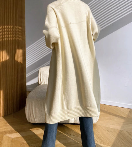 Khaki Horn Button Big Size Knitting Cardigan Sweater V-Neck Long Sleeve Women New Fashion Tide Spring Autumn 2025 1DH6439