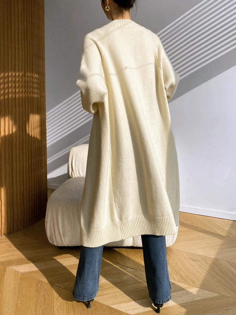 Khaki Horn Button Big Size Knitting Cardigan Sweater V-Neck Long Sleeve Women New Fashion Tide Spring Autumn 2025 1DH6439