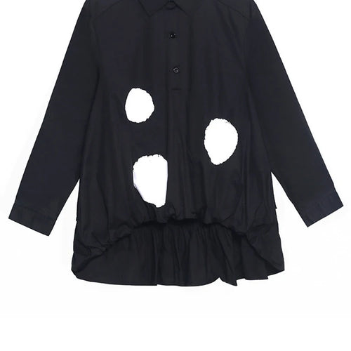 Load image into Gallery viewer, Black Dot Big Size Irregular Shirt Skirt Two Pieces Suit New Lapel Long Sleeve Women Fashion Spring Autumn 2025 1DH9366
