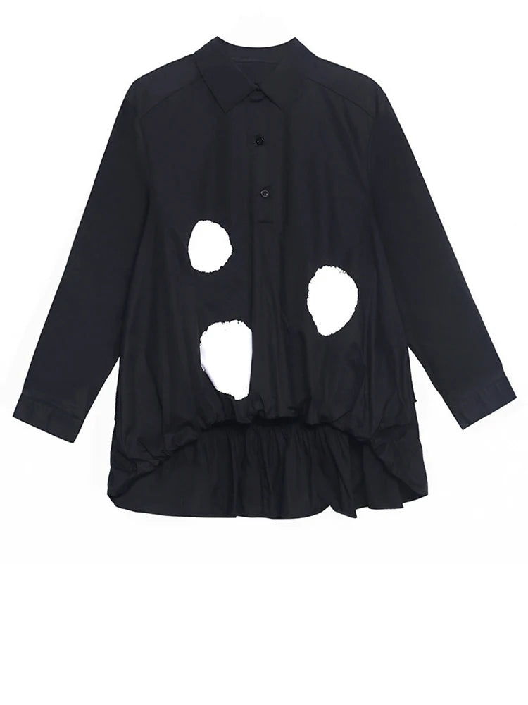 Black Dot Big Size Irregular Shirt Skirt Two Pieces Suit New Lapel Long Sleeve Women Fashion Spring Autumn 2025 1DH9366