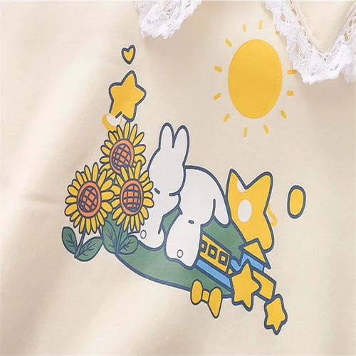 Load image into Gallery viewer, Sweet Style Kawaii Cute Women Sweatshirts Cartoon Rabbit Print Lace Patchwork Pullovers Winter Ladies Cotton Sudadera Tops
