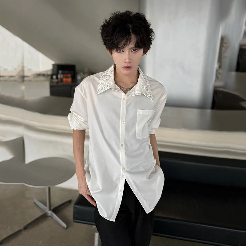 Men's Shirts Long Sleeve New Summer Embroidered Design Turn-down Collar Personalized Male Korean Style Clothing 9W1755