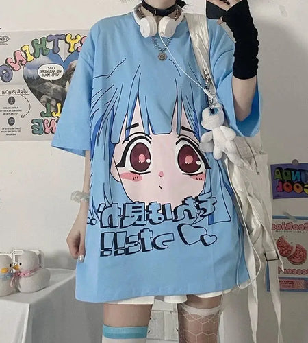 Japanese Y2k Tshirts 2024 Ropa Mujer Streetwear Fashion Anime Print Cute Tees Oversized Tops Short Sleeve Casual Summer T Shirt