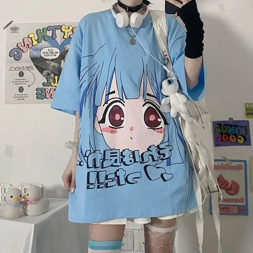 Load image into Gallery viewer, Japanese Y2k Tshirts 2024 Ropa Mujer Streetwear Fashion Anime Print Cute Tees Oversized Tops Short Sleeve Casual Summer T Shirt
